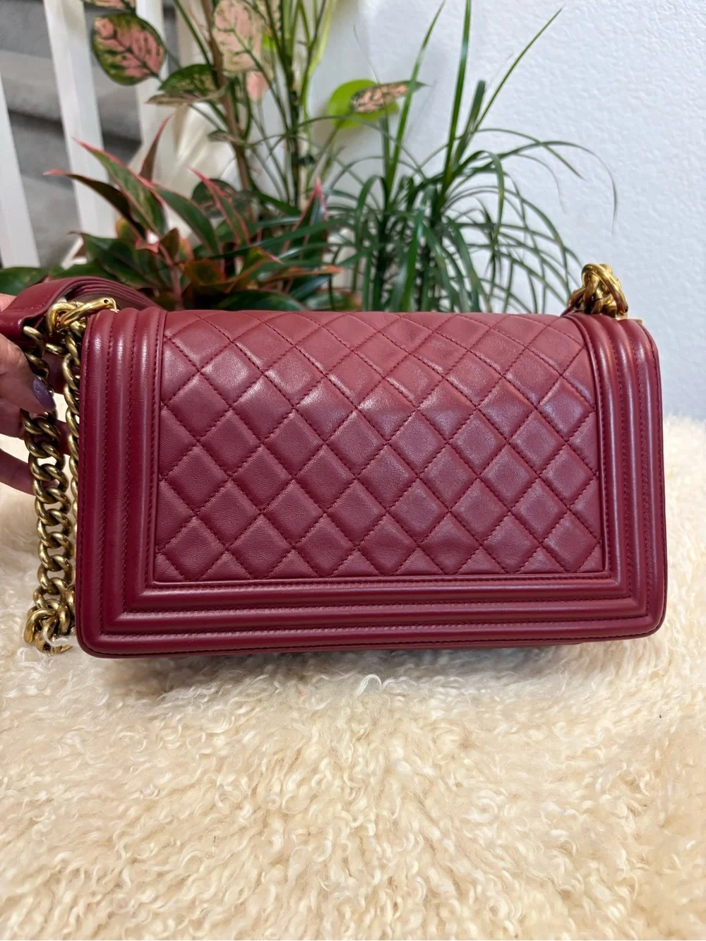 Chanel Boy Burgundy Quilted Lambskin Leather New Medium